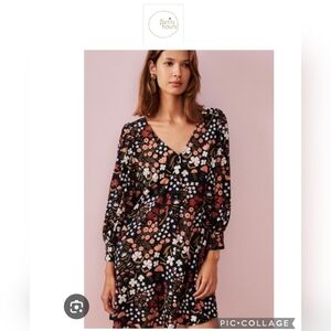 NWOT Des Petits Hauts THIA Floral Black Dress In Viscose Size 36 Eur/ Small Us
